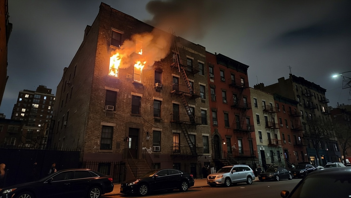 নিউ ইয়র্ক সিটির একটি ভবনে অগ্নিকাণ্ডের চিত্র। ছবি: গ্রোক